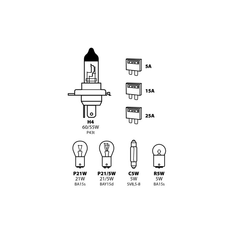 Kit lampade di ricambio 8 pz  alogena H4 - 12V