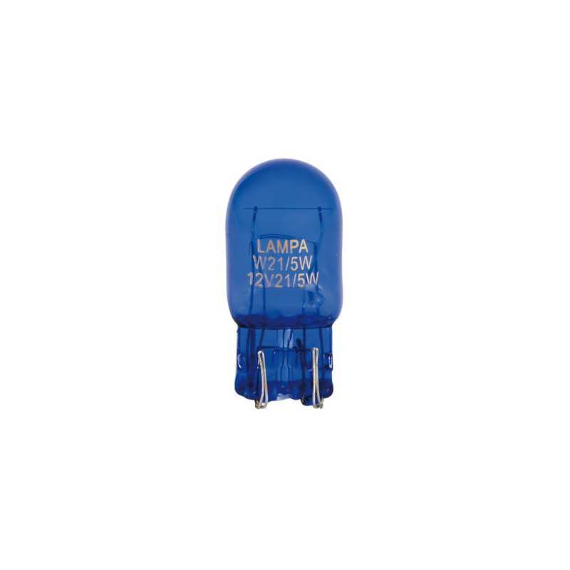 12V Blue Dyed Glass Lampada con zoccolo vetro 2 filamenti - (W21 5W) - 21 5W - W3x16q - 2 pz - D Blister