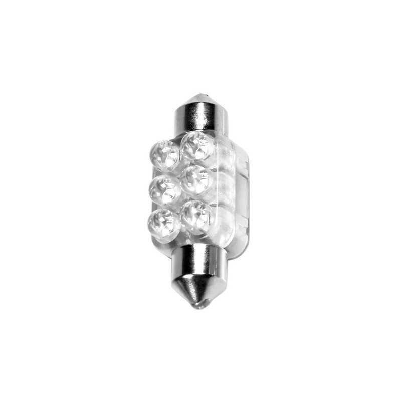 12V Lampada siluro 6 Led - 13x35 mm - SV8 5-8 - 1 pz - Scatola - Bianco