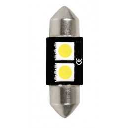 12V Hyper-Led 6 - 2 SMD x 3 chips - 10x32 mm - SV8 5-8 - 1 pz - D Blister - Bianco - Doppia polarità - Resistenza incorporata