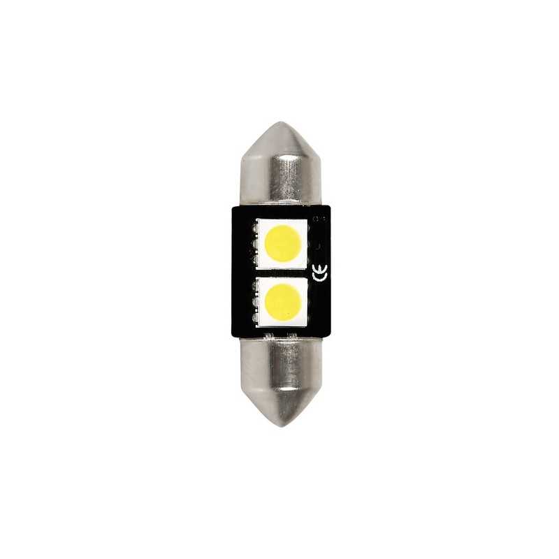 12V Hyper-Led 6 - 2 SMD x 3 chips - 10x32 mm - SV8 5-8 - 1 pz - D Blister - Bianco - Doppia polarità - Resistenza incorporata