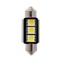 12V Hyper-Led 9 - 3 SMD x 3 chips - (C5W) - 10x36 mm - SV8 5-8 - 1 pz - Scatola - Bianco - Doppia polarità - Resistenza incorpo