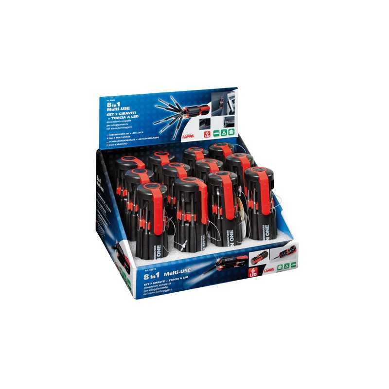 Multi-Use 8 in 1 set giraviti con torcia a Led - Display 12 pz