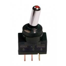 Interruttore a leva tipo Racing in alluminio con spia a Led - 12 24V - Rosso - 20A