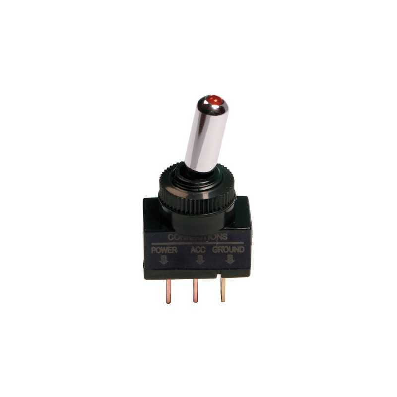 Interruttore a leva tipo Racing in alluminio con spia a Led - 12 24V - Rosso - 20A