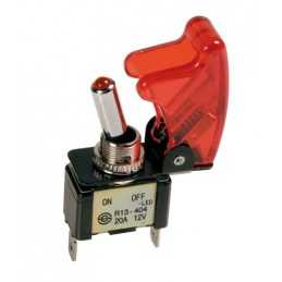 Interruttore a leva con sicura in alluminio con spia a Led - 12 24V - Rosso - 20A