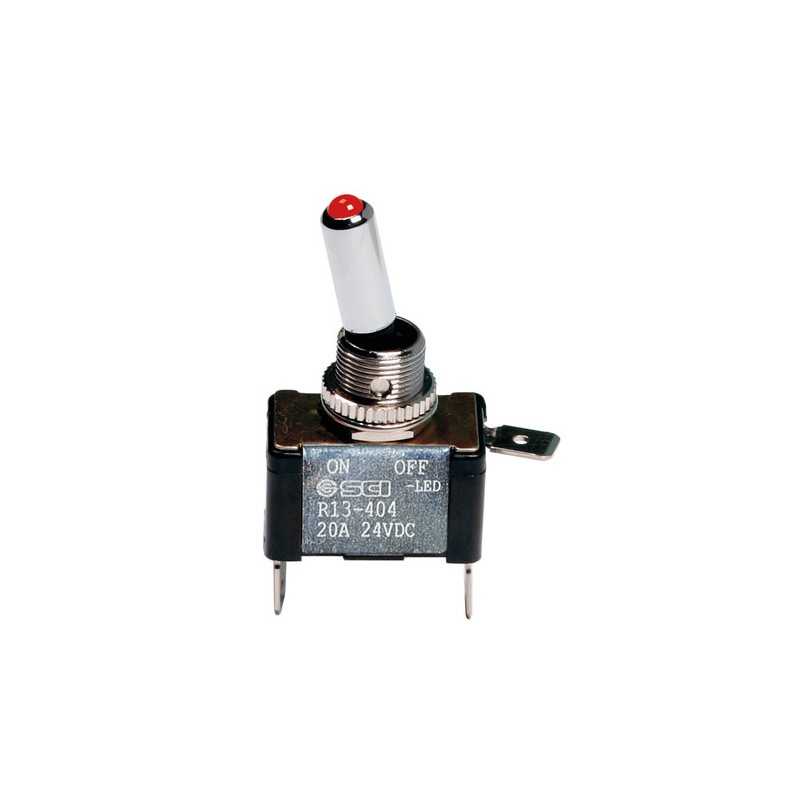 Interruttore a leva in alluminio con spia a Led - 12 24V - Rosso - 20A