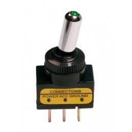 Interruttore a leva tipo Racing in alluminio con spia a Led - 12 24V - Verde - 20A