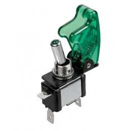Interruttore a leva con sicura in alluminio con spia a Led - 12 24V - Verde - 20A