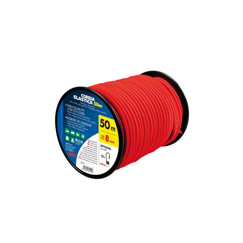 Corda elastica in bobina  rosso -   8 mm - 50 m