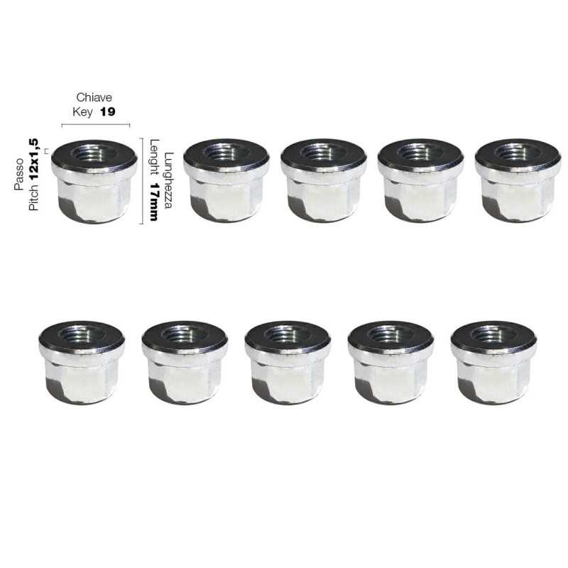 10 dadi ch.19 12x1.25 l.17mm testa piatta