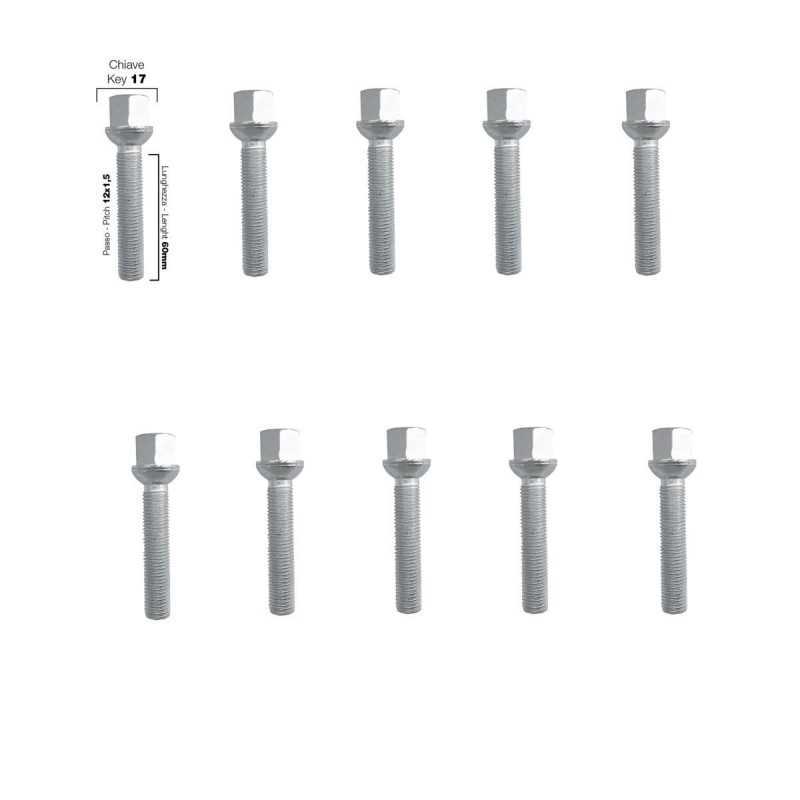 10 bulloni ch.17 12x1.5 l.60mm sferici