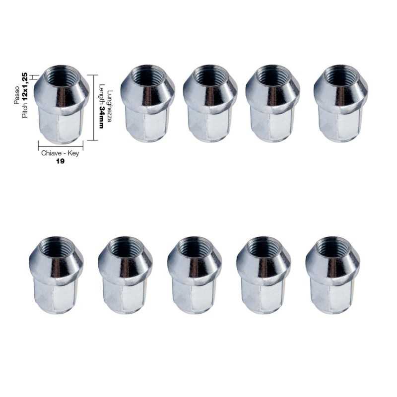 10 dadi chiusi ch.19 12X1.25 l.34mm