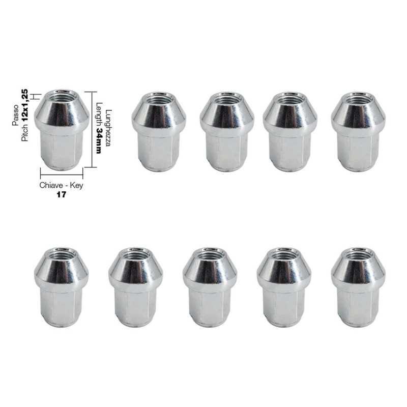 10 dadi chiusi ch.17 12X1.25 l.34mm