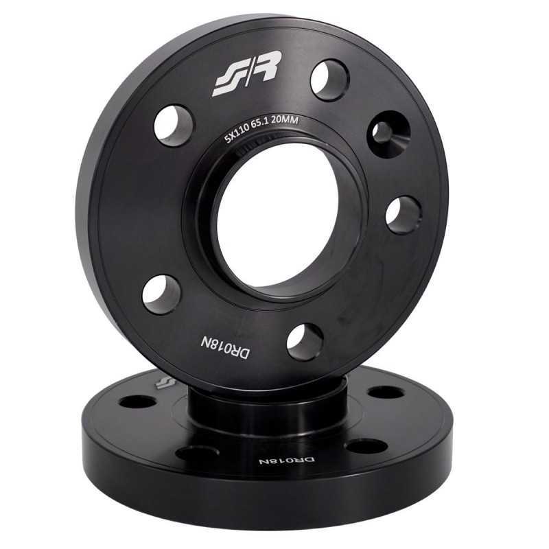 2 distanziali alluminio nero 20mm 5x110 mozzo 65,1