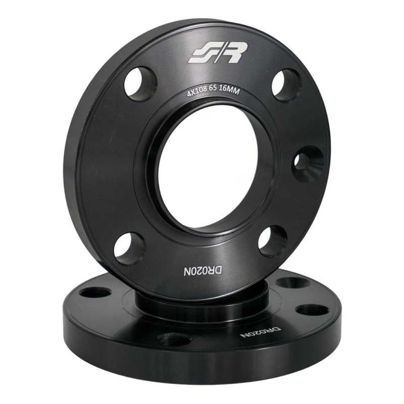 2 distanziali alluminio nero 16mm 4x108 mozzo 65,1