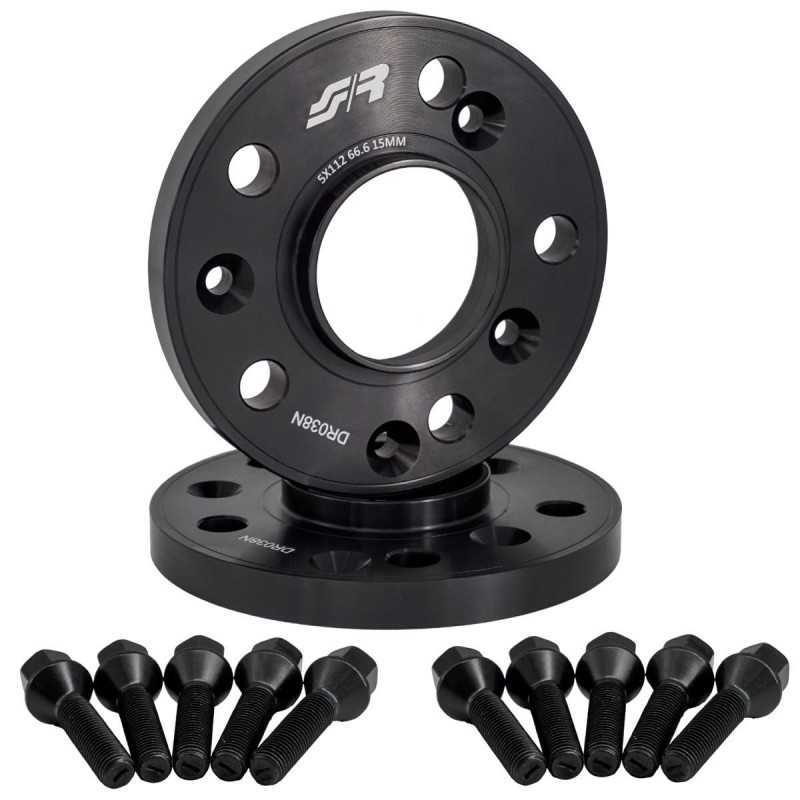 2 distanziali ruota neri 15mm 5x112 centraggio 66,6 con bull.