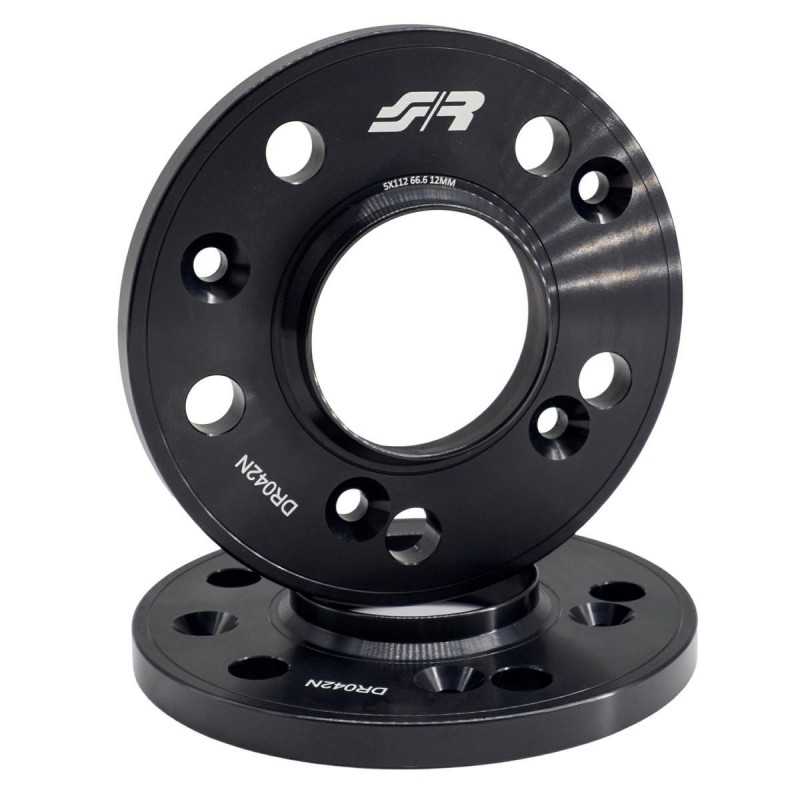 2 distanziali alluminio nero 12mm 5x112 mozzo 66,6