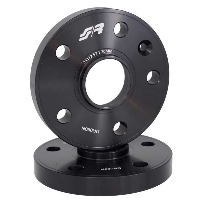 2 distanziali alluminio neri 20mm 5X112 mozzo 57,1